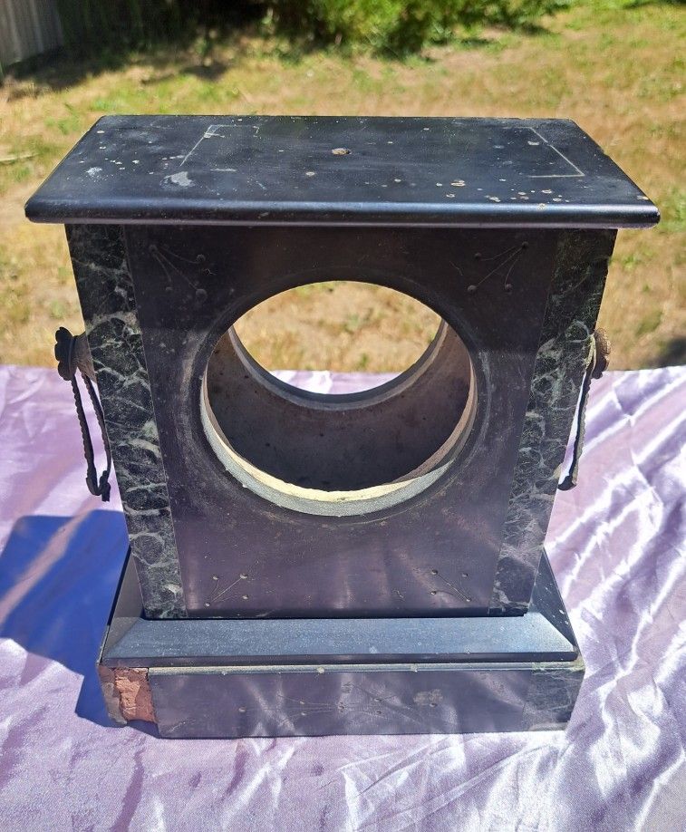 Antique Green White Marble Black Slate ? Mantel Clock Case Decor Pieces 12 Lbs