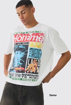 boohooMAN Oversized Boxy Homme Magazine Graphic T-Shirt (Large)