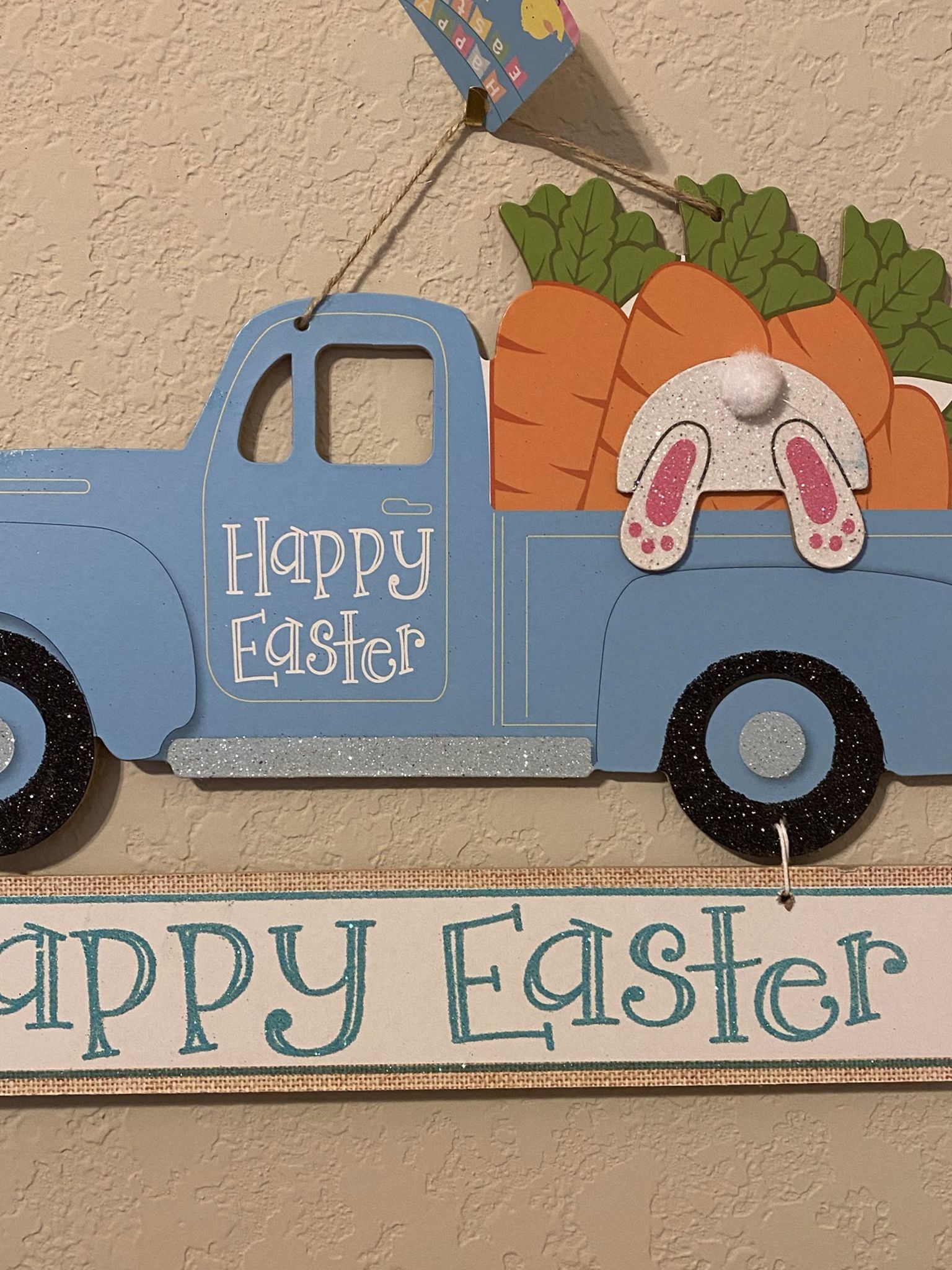 Easter Sign Blue Truck With Carrots