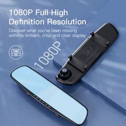 Dual Camera Dash Cam Front Rear Lenses Rearview Mirror Cam 64GB Card Night Vision Wide Angle Loop Recording Car DVR
