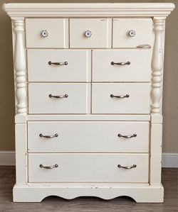 Tall Vintage White Wood Dresser / Chest – 51”