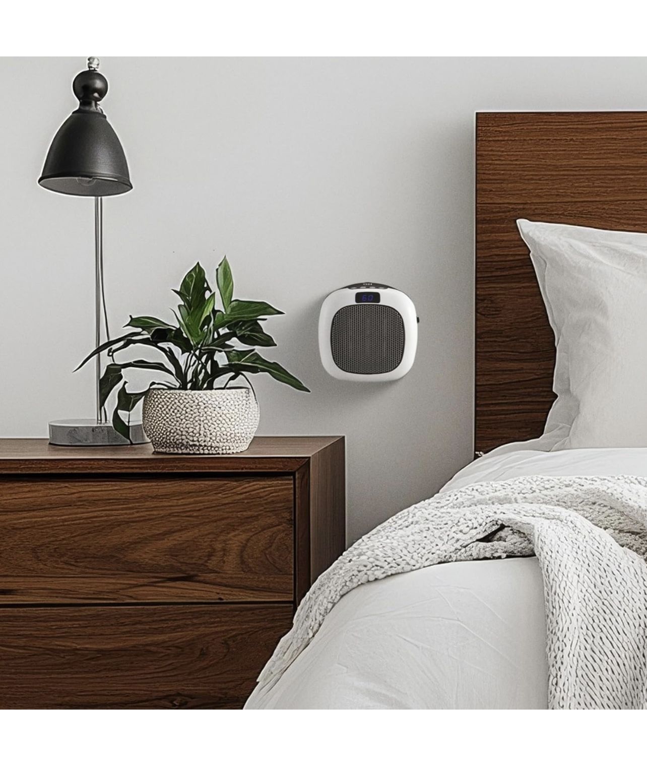 Wall Outlet Space Heater 750W Digital Display Yep Control Timer White Color 