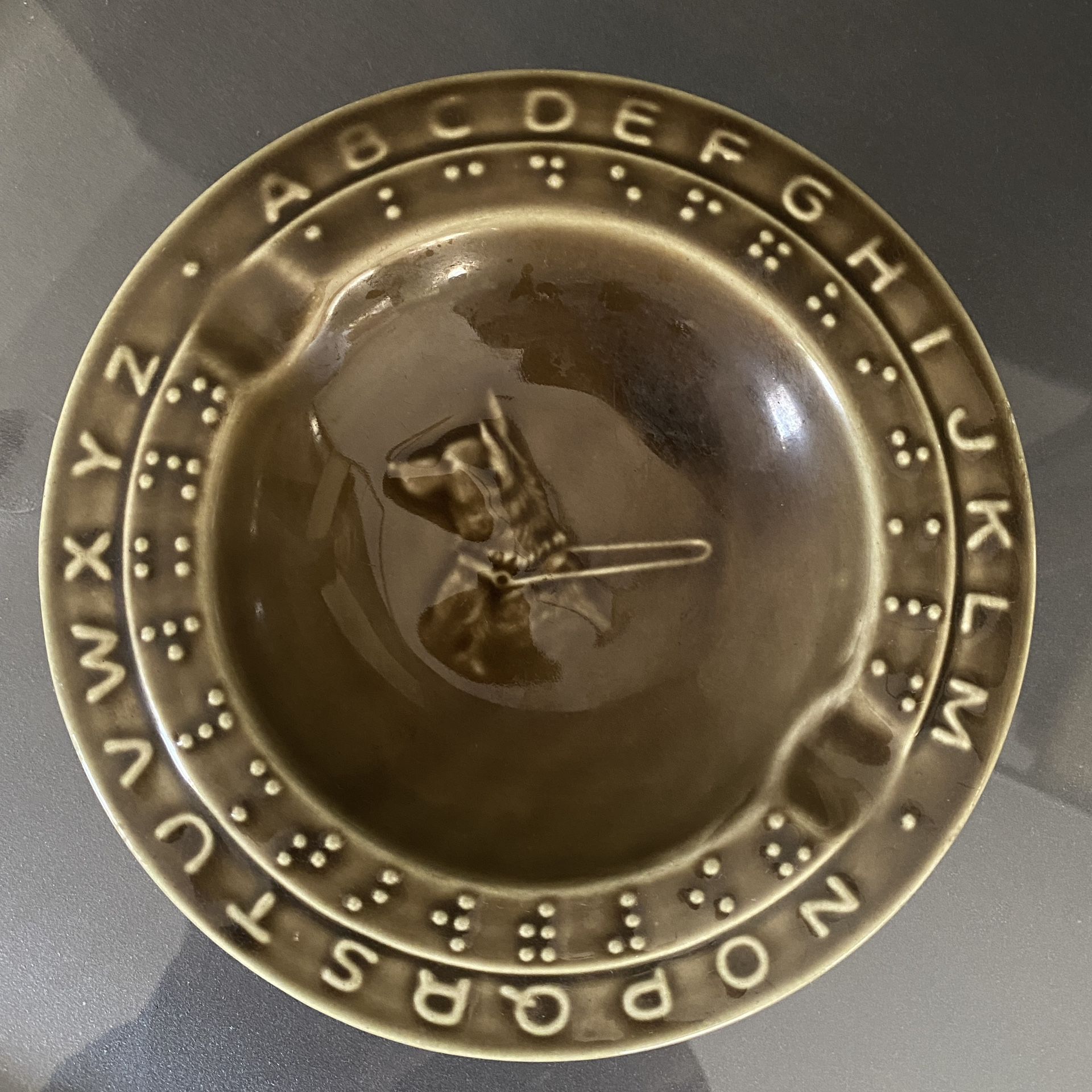 Vtg Guide Dog Braille Alphabet Brown Ashtray