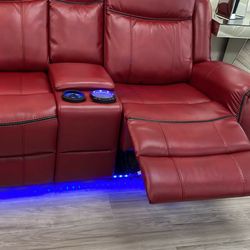 Red Gel Leather Power Motion Recliners Full LED Underglow Touchable 