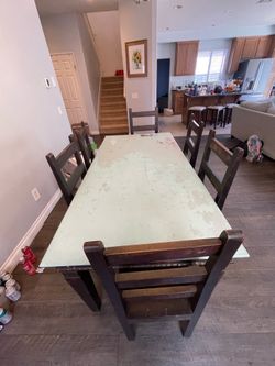 Wood dining table with 6 chairs
