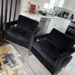 Black suede couch sofa chairs with metal legs