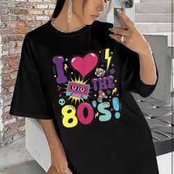 SMALL Oversized 80s Outfits for Women I Love The 80s Shirt Vintage neon Shirts for Birthday Party Gift Casual Short Sleeve Top