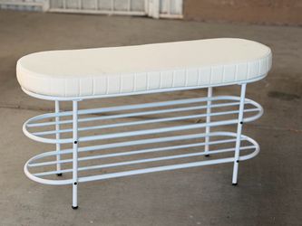 New Modern White Entryway Bench with Storage Shelf