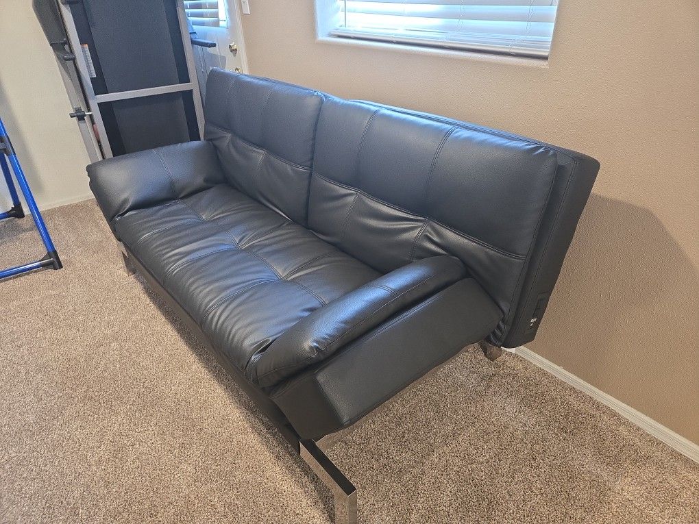 Black Faux Leather Futon