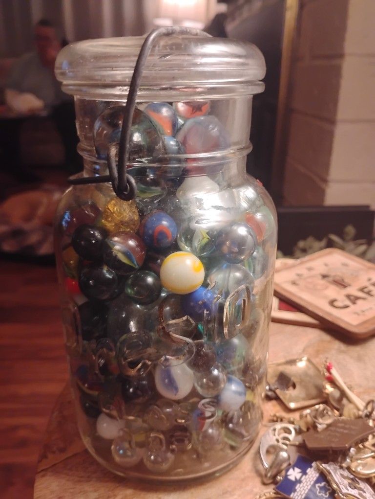 Large Presto Jar Full Of Vintage Marbles!