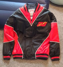 Ernie Irvan Nascar Racing Jacket #28 Sz XL Satin Bomber Nutmeg Embroidered Vtg
