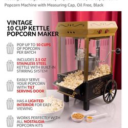 Vintage-Style Nostalgia Popcorn Machine – Black & Gold – Like New!
