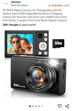 5K Digital Vlogging Camera (96MP, 6X Optical Zoom) + 64GB Card - Brand New