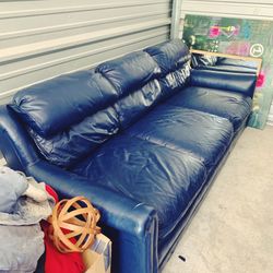 Blue Leather Comfortable Couch