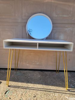 White Vanity Console Table with Gold Hairpin Legs