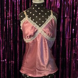 Satin Camisole with Cream Lace