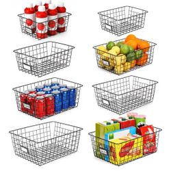 8 Set, Extra Large Wire Baskets for Organizing with Lables