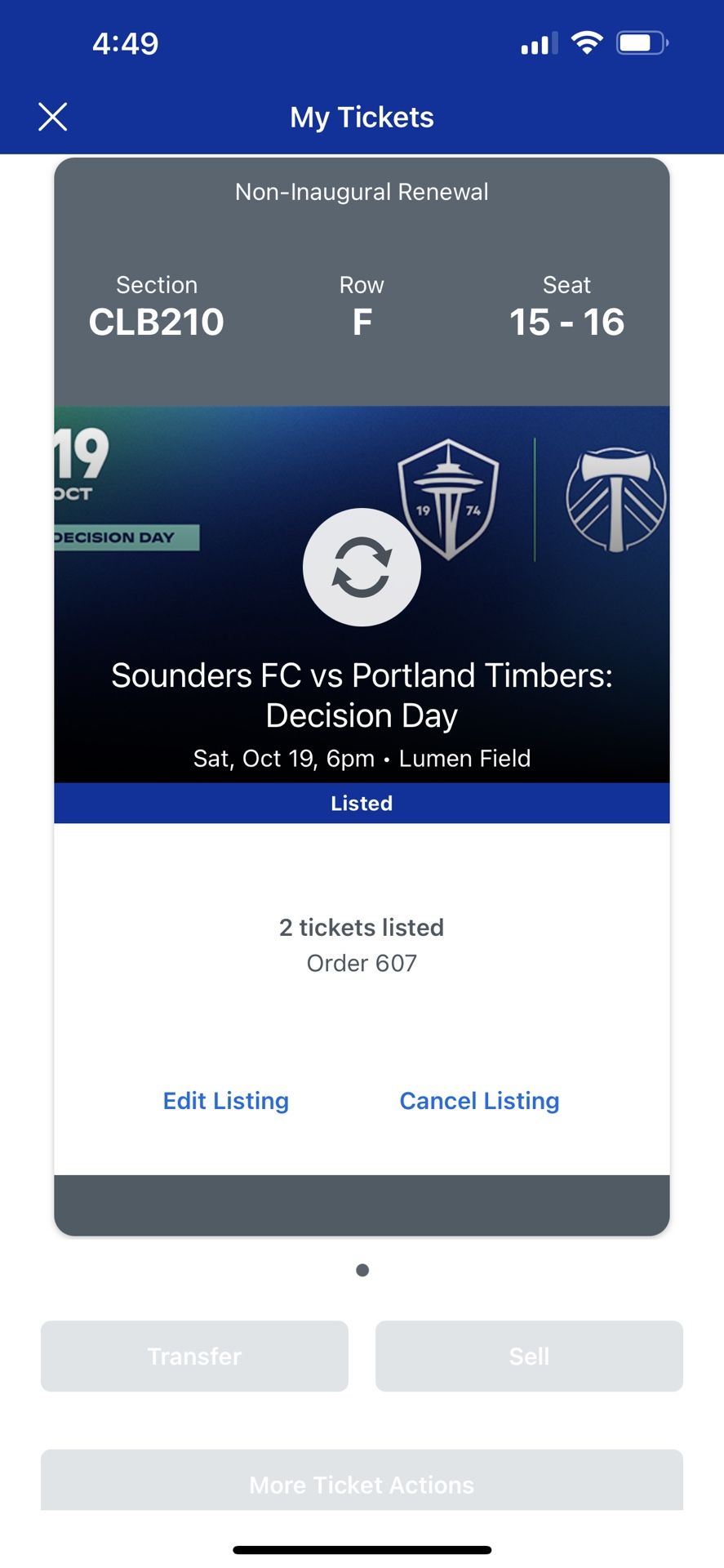 Sounders Club Tickets Vs Portland 10/19