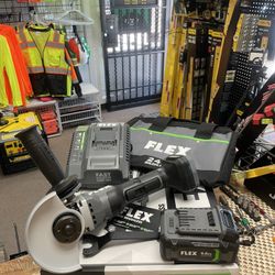 FLEX 5" VARIABLE SPEED ANGLE GRINDER WITH PADDLE SWITCH KIT.  $279 ( Battery 5.0Ah & Charger included )
