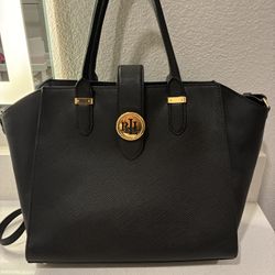 RLL Ralph Lauren Crossbody Tote Purse Black Come Skin