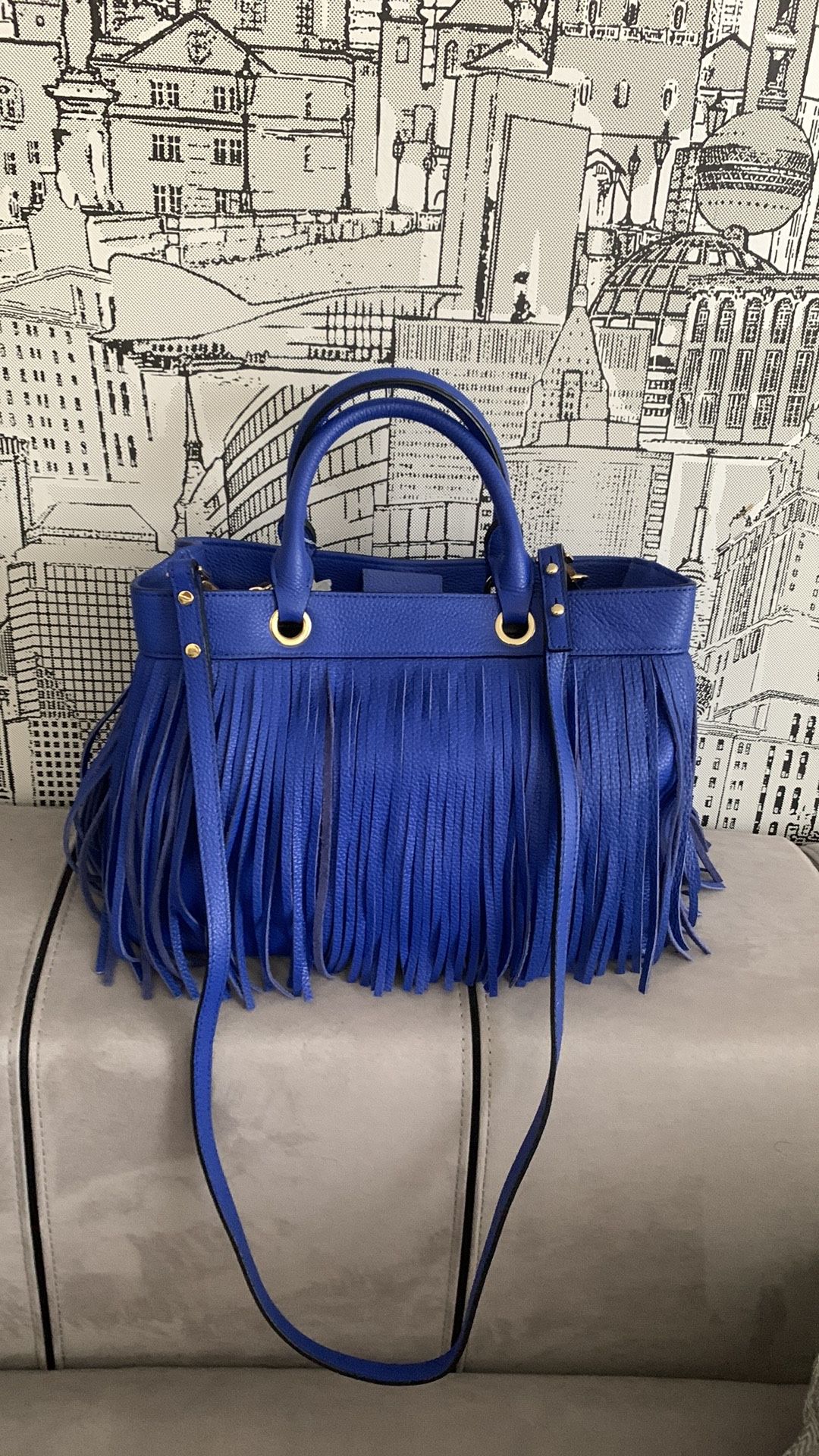 Milly NWT Cobalt Blue Fringe Crossbody Satchel/Bag