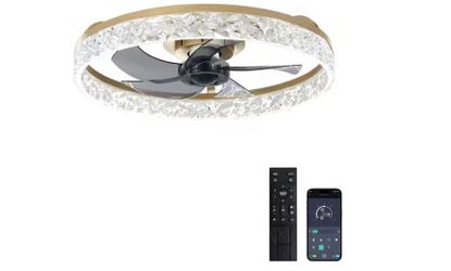 20 in. Smart Gold Small Fan Flush Mount Low Profile Modern Ceiling Fan With Remote Or App Control