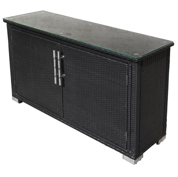Indoor/Outdoor Black Wicker Rattan Buffet Serving Cabinet ...