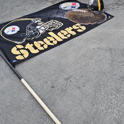 Collectible Steelers flag NFL 57x34inch used good condition attached to a pipe 