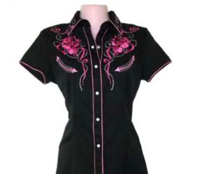 Panhandle Slim retro short sleeve western shirts with floral embroidery Size M
