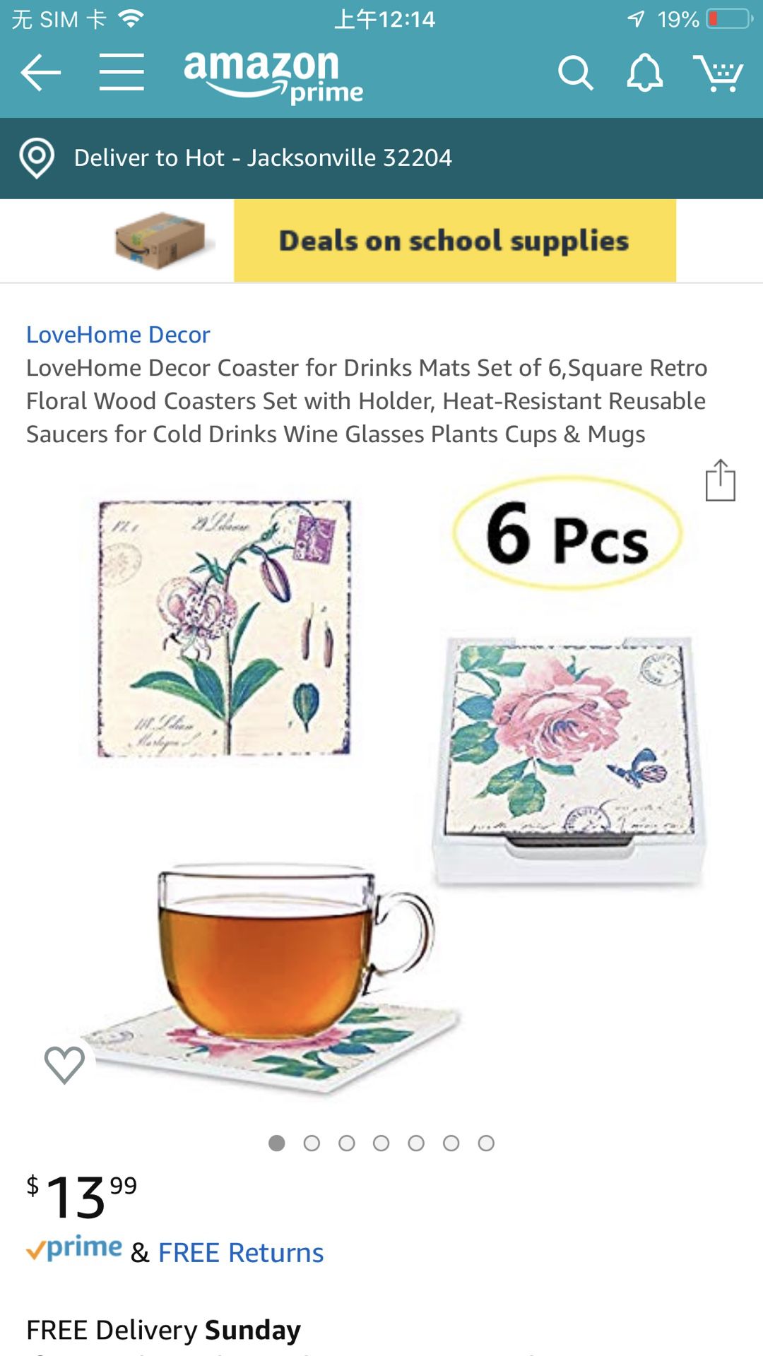 Brand new LoveHome Decor Coaster for Drinks Mats Set of 6,Square Retro Floral Wood Coasters Set with Holder,