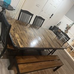 Luxury Solid-Wood Dining Table Set for 8 | Rack-and-Pinion Extendable Table + 4 Chairs & Bench!