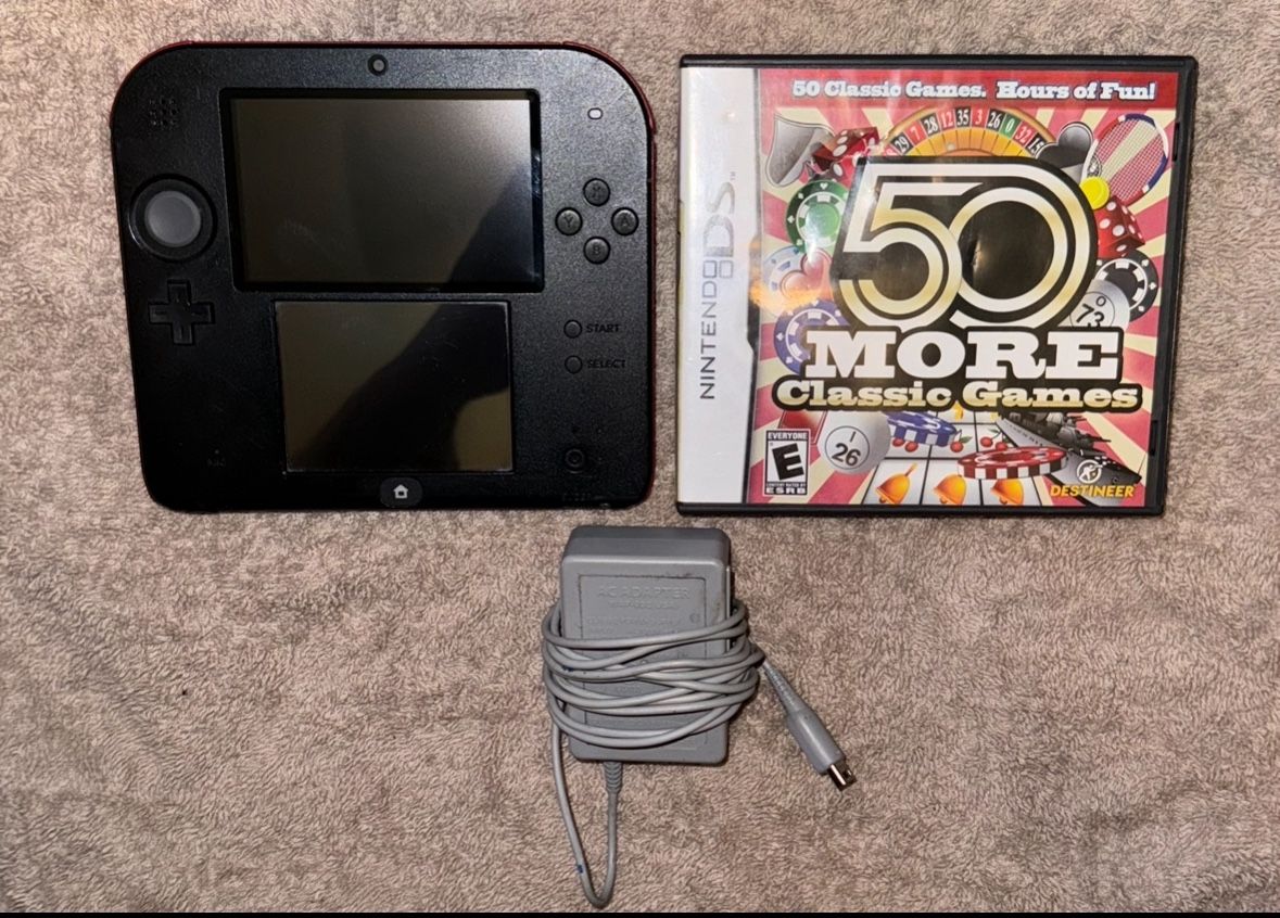 BLACK & RED NINTENDO 2DS 3DS HANDHELD CONSOLE WITH VIDEO GAME & CHARGER