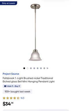 Fallsbrook 1-Light Brushed nickel Traditional Etched glass Bell Mini Hanging Pendant Light