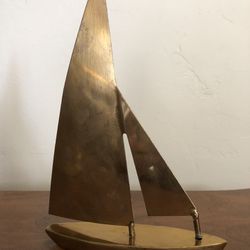 Vibtage Solid Brass Sailboat 10” Height 7” Wide 2” Deep