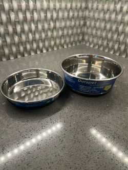 New! Set of two stainless steel feeding bowls