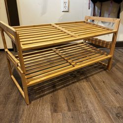 Wooden Shoe Rack Slatted Brown 2-Tier