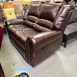 Brown Leather Couch Sofa Cafe Love Seat 