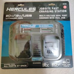 HERCULES Dual Port Fast Charger (HC06) - 20V/12V/USB - NEW!