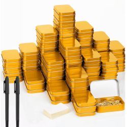 meekoo 162 Pcs Metal Tins Empty Rectangular Storage Container Kit Includes 80 Hinged Tin Box 3.7 x 2.4 × 0.8 Inch Craft Organizers Metal Boxes with Li