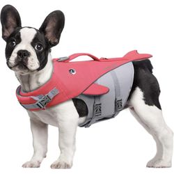 New Reflective Dog Life Jacket w Safety Light Loop Ripstop Whale-Shape Enhanced Buoyancy/Handle
