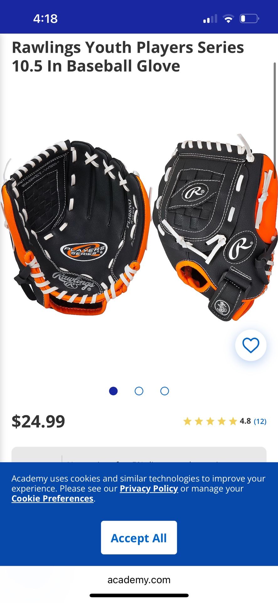 Black Rawlings baseball glove with Cup