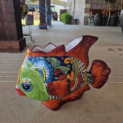 Talavera Fish Clay Pots, Planters,Plants, Pottery $50 cada uno.