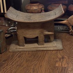 Large Ashanti African carved wood stool