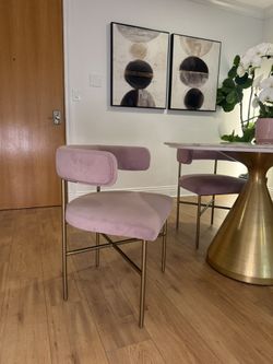 Set of 4 Velvet Dining Chairs – Blush Pink & Gold
