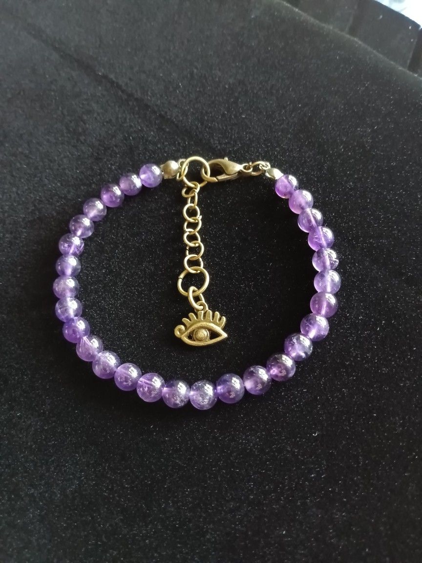 Amethyst Crystal Antique Bronze Adjustable Bracelet Handmade By Master Healer Good Dreams Hamsa Evil Eye Protection 3rd Eye 