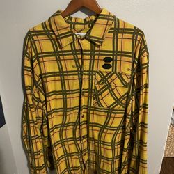 OFF-WHITE C/O VIRGIL ABLOH YELLOW OVERSIZED FLANNEL “CHECK SHIRT” SIZE LARGE