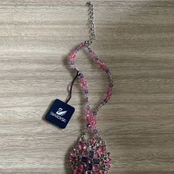 NWT Pink & Purple Stunning Crystal Elegant Swarovski 17” Adjustable Necklace With Pendant