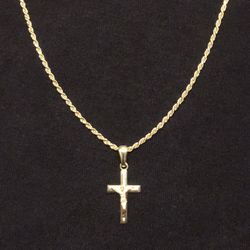 Gold Chain Rope Chain 20in 2mm And Gold Cross Crucifix Pendant Set 