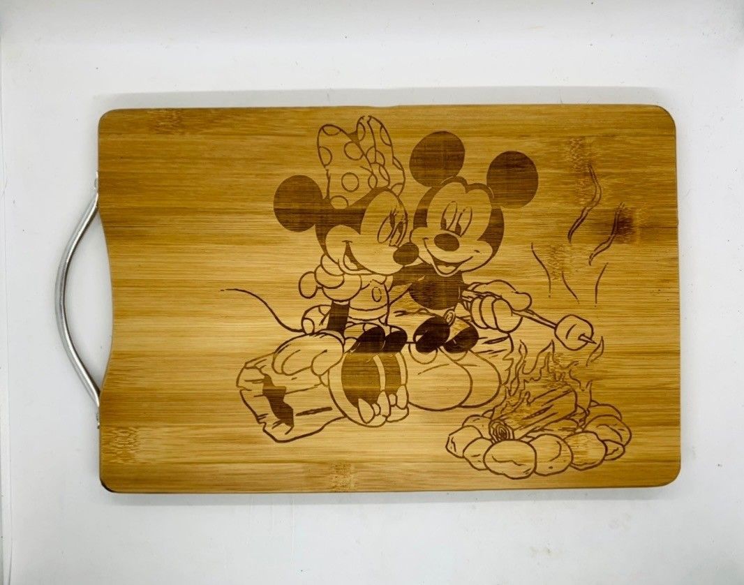 Mickey And Minnie Camping Laser Engraved Bamboo  Cutting Board 