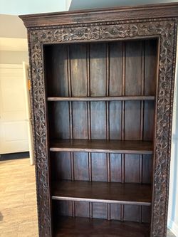 Dark Wood Carved Bookcase Shelf